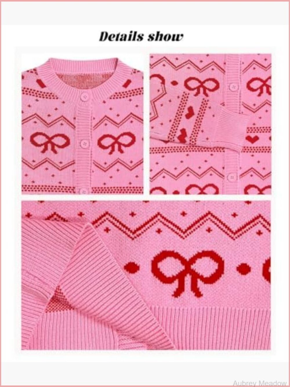 Kawaii Bow Heart Pattern Cropped Button Up Cardigan Sweater - Picture 7 of 7
